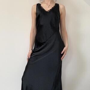 BEAUTIFUL black satin evening gown (maxi dress)